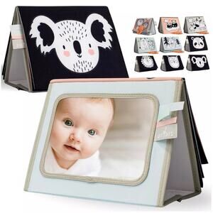 Zicoto Soft Tummy Time Book w/ a Stimulating Baby-Safe Mirror and Teether
